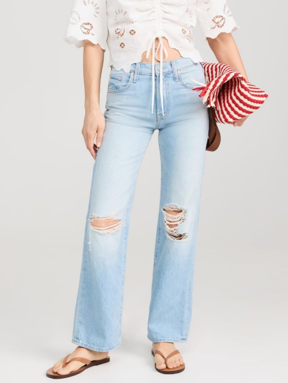 Mother Superior The Rambler Zip Flood Jeans - Ripped Off - Blue - Size 24